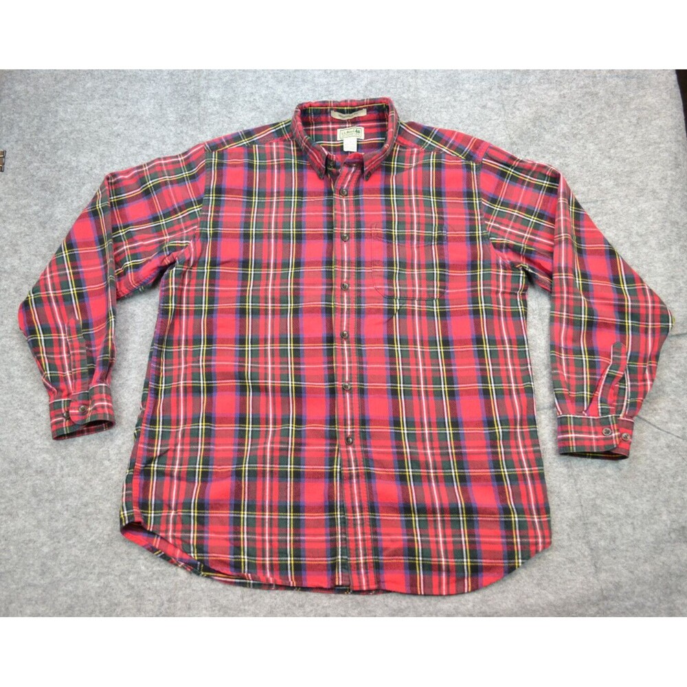 Vintage L.L. Bean Men's large red plaid Buttom Up flannel shirt Traditional fit‎